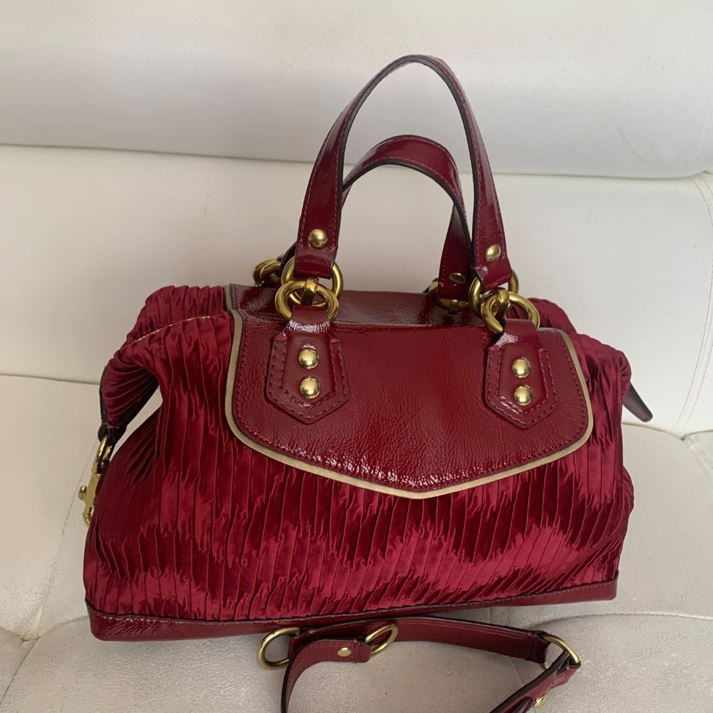 Coach Ashley Gathered Satin and Patent Leather Satchel in Bordeaux Med. Burgundy - Picture 5 of 16